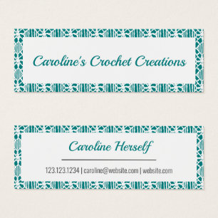 Teal With White Crochet Lace Pattern Business Card