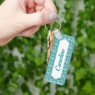 Teal With White Crochet Lace Pattern Key Ring