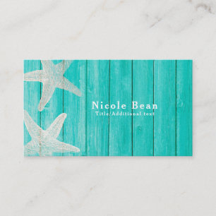 Teal Wood & Starfish Beach Elegant Chic Tropical Business Card