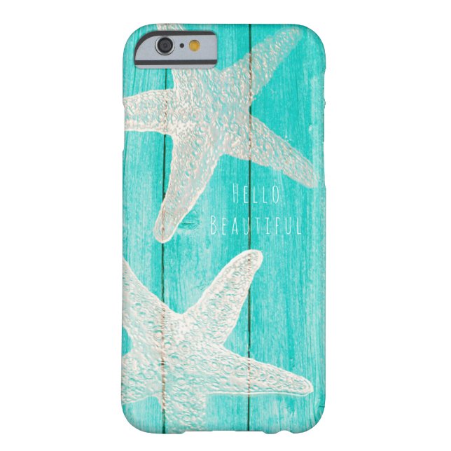 Teal Wood & Starfish Beach Elegant Chic Tropical Case-Mate iPhone Case (Back)