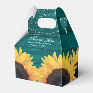 Teal Wood Sunflower Wedding Thank You Favour Box