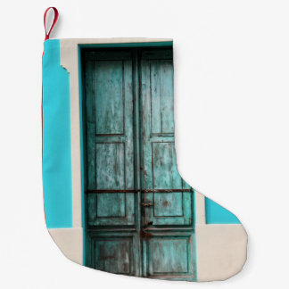TEAL WOODEN DOOR CLOSED SMALL CHRISTMAS STOCKING
