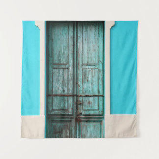 TEAL WOODEN DOOR CLOSED TAPESTRY