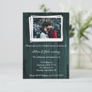 Teal Wooden Photo Bridal Shower Invite