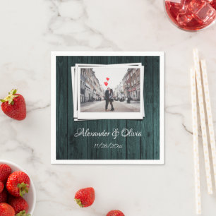 Teal Wooden Photo Bridal Shower Napkins