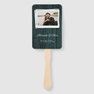 Teal Wooden Photo Hand Fan