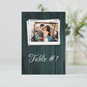 Teal Wooden Photo Reception Table Card