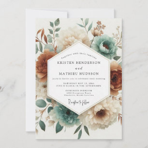 Teal Woodland Bloom Wedding Invitation