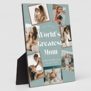 Teal World's Greatest Mom 7 Photo Collage Plaque