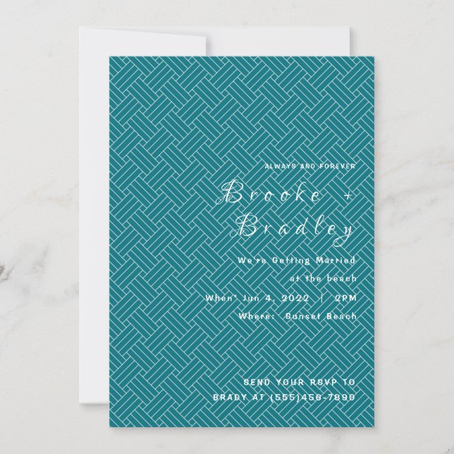 Teal Woven Pattern Wedding Invitation (Front)