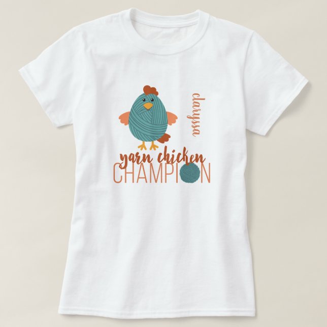 Teal Yarn Chicken Champion T-Shirt (Design Front)