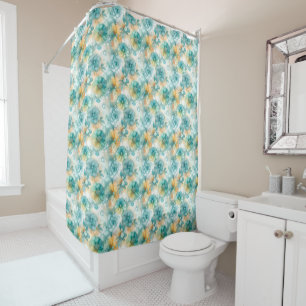 Teal Yellow Alcohol Ink Illustration Print Shower Curtain