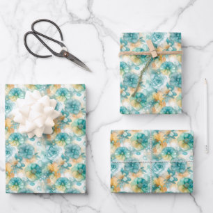 Teal Yellow Alcohol Ink Illustration Small Print Wrapping Paper Sheet
