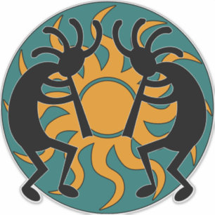 Teal Yellow Black Southwest Kokopelli Tribal Sun