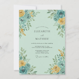 Teal Yellow Blossom Flourish Wedding Invitation