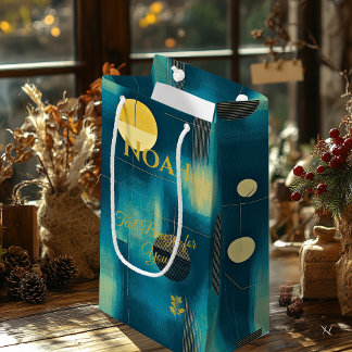 Teal & Yellow Breeze Geometric Contemporary Art Small Gift Bag