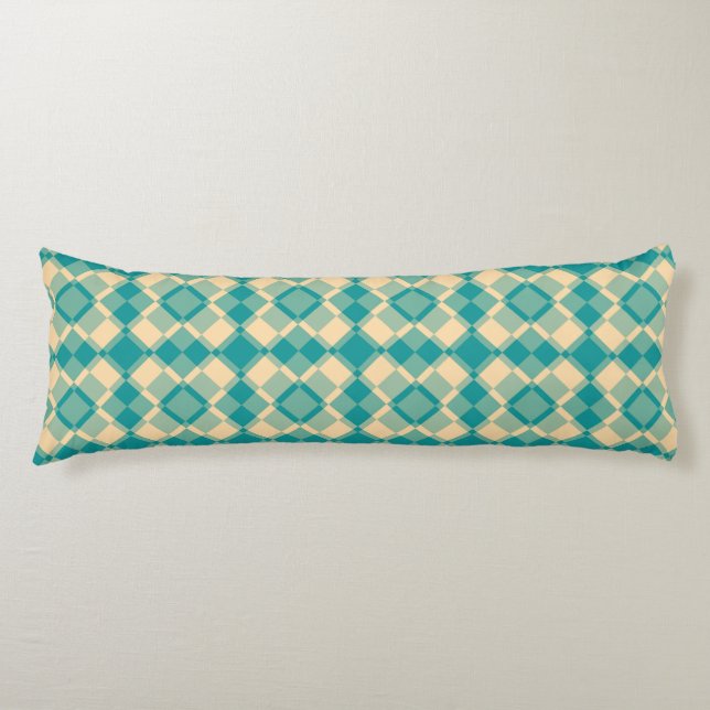 Teal Yellow Checker Argyle Pattern Body Cushion (Front)