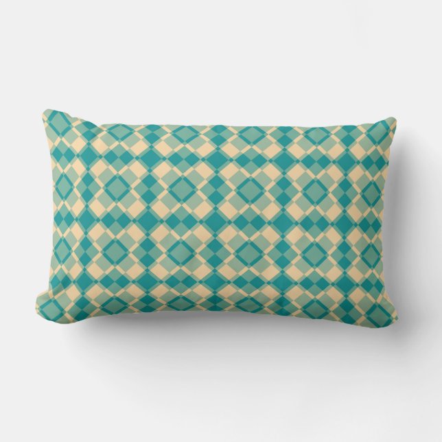 Teal Yellow Checker Argyle Pattern Lumbar Cushion (Front)