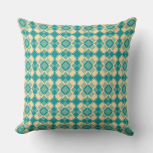 Teal Yellow Chequered Argyle Pattern Cushion