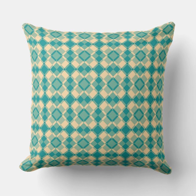 Teal Yellow Chequered Argyle Pattern Cushion (Front)