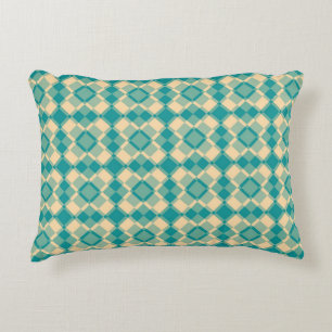 Teal Yellow Chequered Argyle Pattern Decorative Cushion