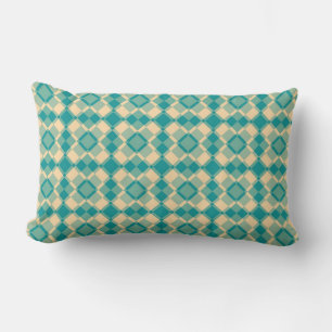 Teal Yellow Chequered Argyle Pattern Lumbar Cushion