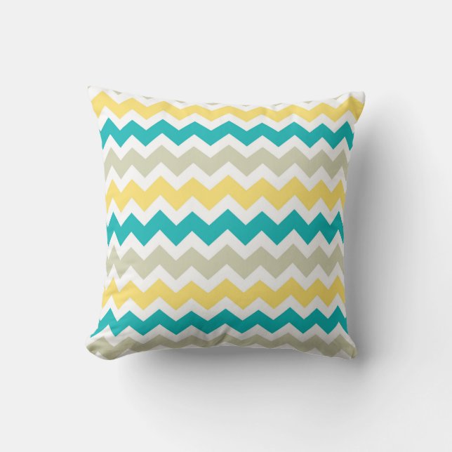 Teal Yellow Chevron Decorative Pillow (Front)