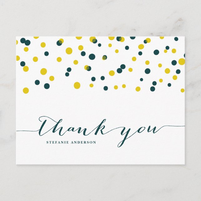 Teal & Yellow Confetti Dots Modern Thank You Postcard (Front)