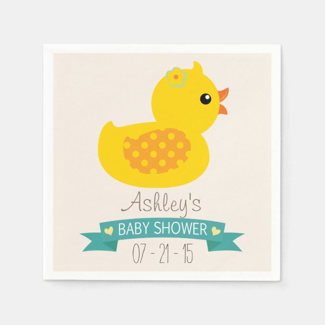 Teal & Yellow Duckling, Duck; Baby Shower Napkin (Front)