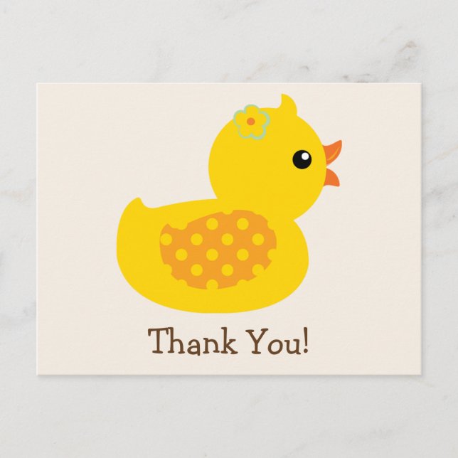 Teal & Yellow Duckling, Duck; Thank You Postcard (Front)