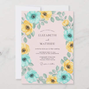 Teal Yellow Floral Arch Wedding Invitation