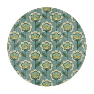 Teal & Yellow Floral Pattern Cutting Board