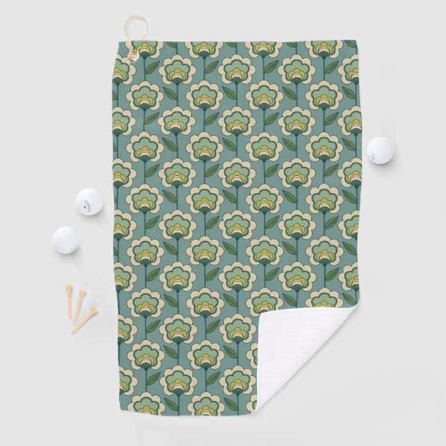 Teal & Yellow Floral Pattern Golf Towel (InSitu)
