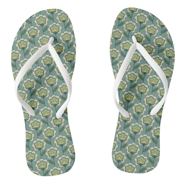 Teal & Yellow Floral Pattern Jandals (Footbed)