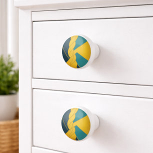 Teal Yellow Gold Geometric Abstract Artistic Home Ceramic Knob