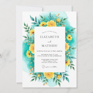 Teal Yellow Luminous Summer Wedding Invitation