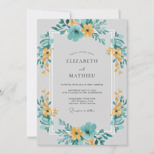 Teal Yellow Meadow Bloom Wedding Invitation