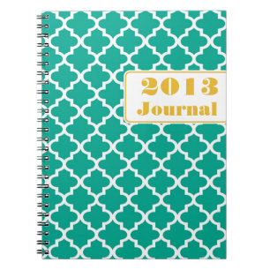 Teal yellow Moroccan tile trendy annual journal