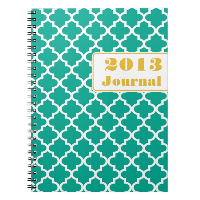 Teal yellow Moroccan tile trendy annual journal (Front)