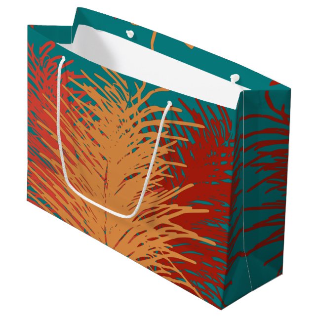 teal  Yellow Orange Red Feathers Large Gift Bag (Front Angled)