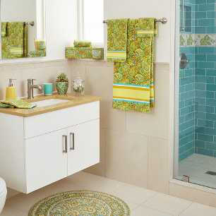Teal yellow paisley bath towel set