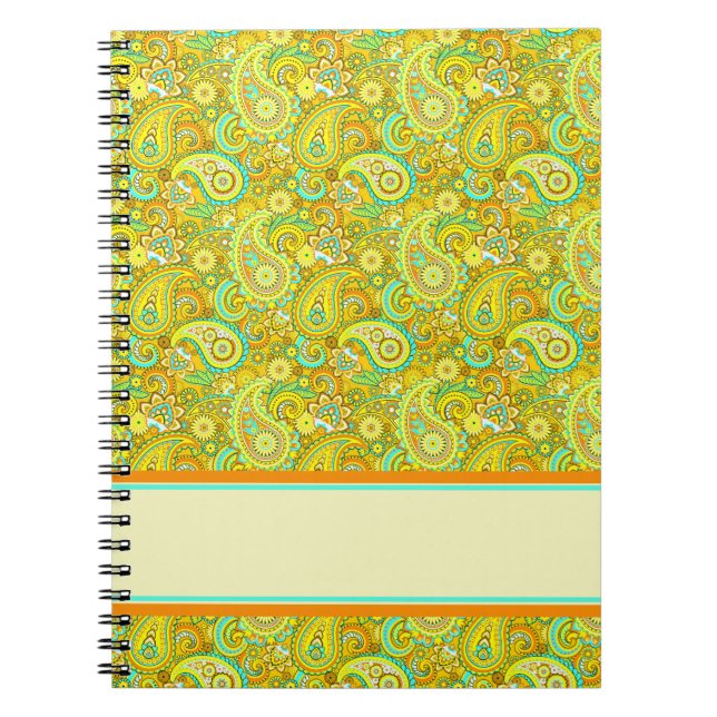 Teal yellow paisley notebook (Front)