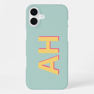 Teal Yellow Pink Monogram Modern iPhone 16 Plus Case