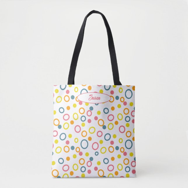 Teal Yellow Pink Orange Circles Dots Tote Bag (Front)