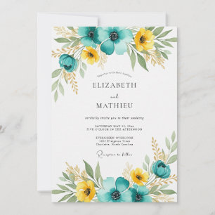 Teal Yellow Poetic Summer Wedding Invitation