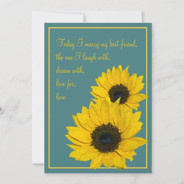 Teal Yellow Sunflower Wedding Invitation (Front)