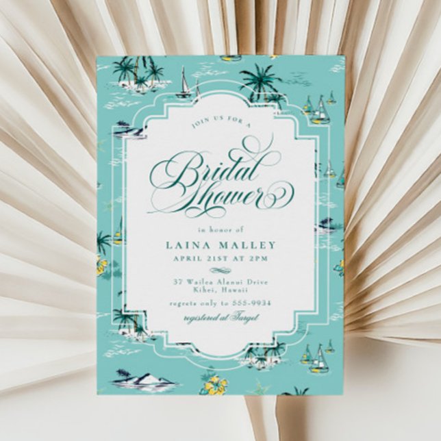 Teal Yellow Tropical Island Bridal Shower Invitation (Creator Uploaded)