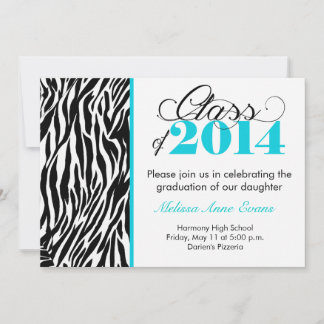 Teal Zebra Class of 2014 Graduation Invitation