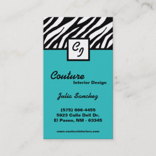Teal Zebra Print Custom Personalise Business Card