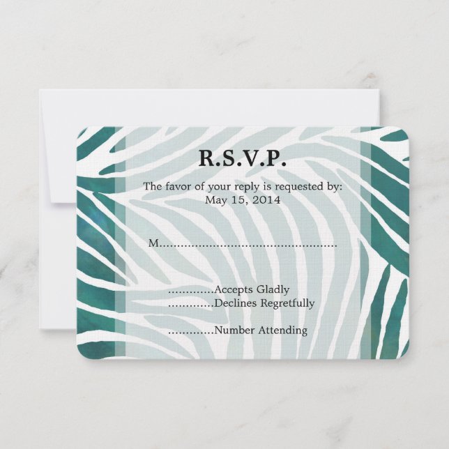Teal Zebra Print Wedding RSVP (Front)